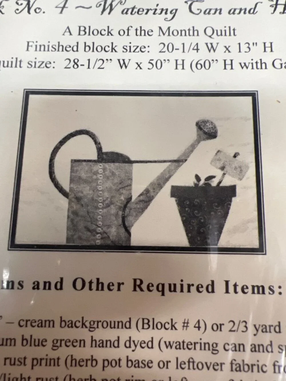 Block No. 4 Watering Can & Herb Pot Quilt Pattern By Artful Offerings